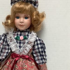 17 Porcelain Doll Blonde Hair Blue Eyes Patchwork Dress Etsy