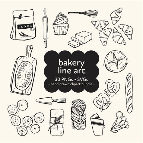 Artisan Bakery Line Art Clipart Bundle Bakery Line Art Png Bakery Svg