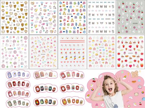 Jmeowio Enfant Stickers Ongles Nail Art Feuilles Autocollants Ongles