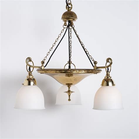 Antique Brass Ring Chandelier With Satin Opaline Glass Shades By Gec