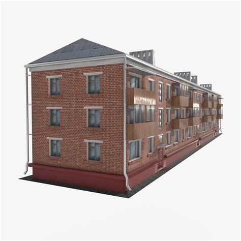 Brick 3 Story Apartment Building V2 3d Model By Katherina