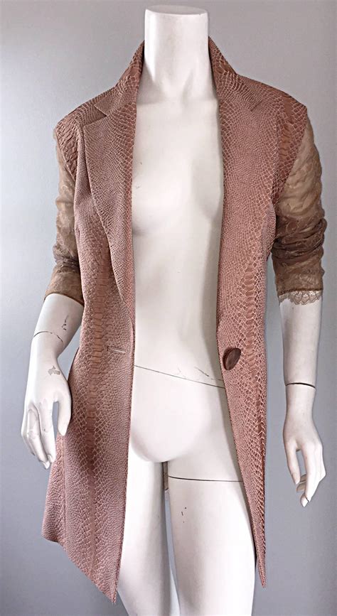 Gianfranco Ferre Vintage 1990s Pink Nude Snakeskin Lace Silk Blazer Jacket For Sale At