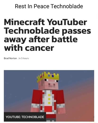 Rest In Peace Technoblade Minecraft Youtuber Technoblade Passes Away