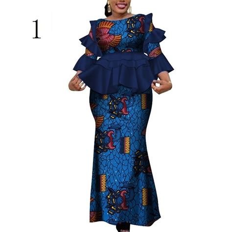 2 Piece Top And Skirt Set Women Fashion Dashiki More Ruffle Sleeve African Clothes Bazin Plus