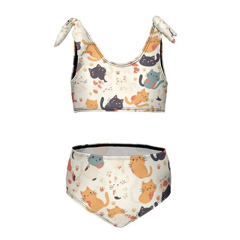 Cartoon Cute Kitten Girl S Piece Bikini Set Beach Sport Swimsuit Swimwear Y Cm