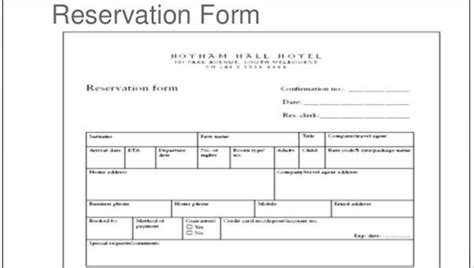 Reservation form template free