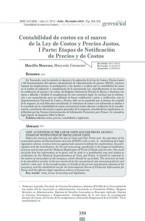 Pdf Contabilidad De Costos En El Marco De La Ley De Costos Y Precios