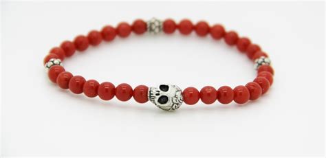 bracelet Skull en CORAIL CORSE 1er choix certifié véritable Bijoux