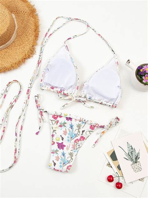 Emmiol Free Shipping Flower Bush Halter Bikini Set Floral Print L In Bikini Sets Online