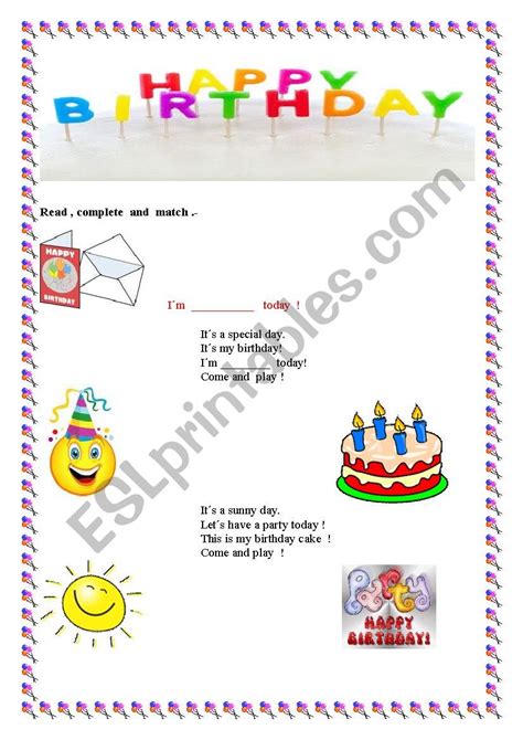 Happy Birthday Esl Worksheet By Bluedoll