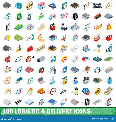 100 Logistic Delivery Icons Set Isometric Style Stock Vector