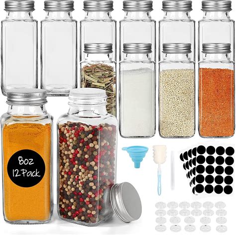 O9 O Nine Glass Spice Jars With Shaker Lids 12 Pcs Square Spice