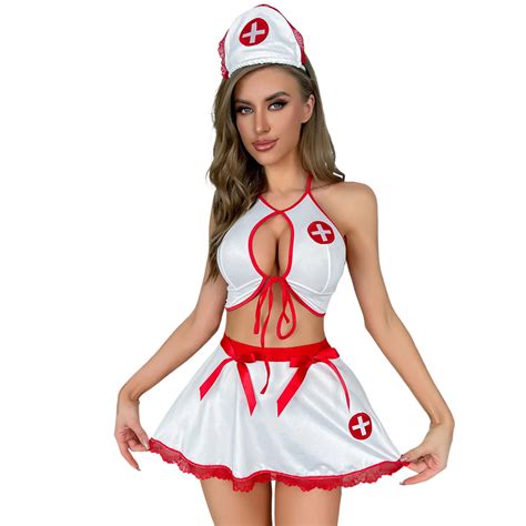 Pieces Women Sexy Lingerie Nurse Uniform Dress Cosplay Costumes Hot Babydoll Crop Tops And