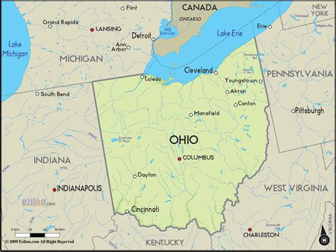 Geographical Map of Ohio and Ohio Geographical Maps