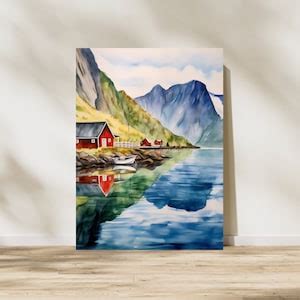 Lofoten Islands Watercolor Print Norway Travel Gift Norwegian Decor