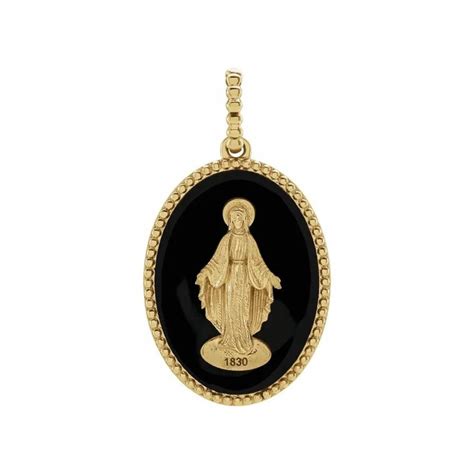 14K Yellow Gold Miraculous Medal Pendant With Black Enamel Etsy