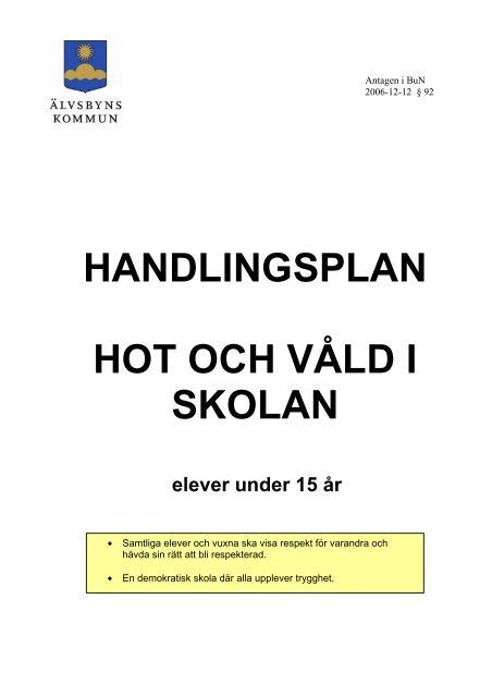Handlingsplan Hot Och V Ld I Skolan Lvsbyns Kommun
