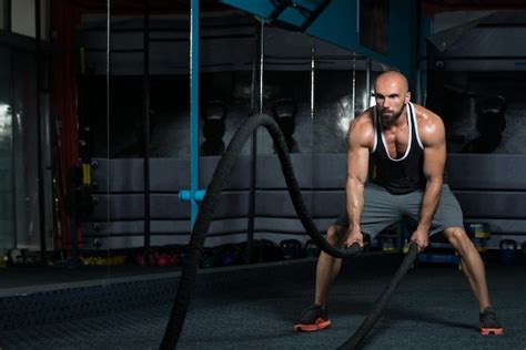 Premium Photo | Fitness battling ropes at gym workout fitness exercise