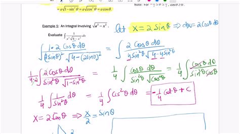 Evaluating Integrals Using Trig Substitution Youtube