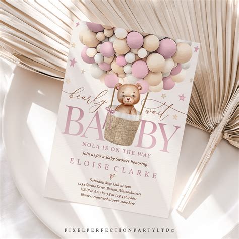 Editable Teddy Bear Hot Air Balloon Baby Shower Invitation Etsy