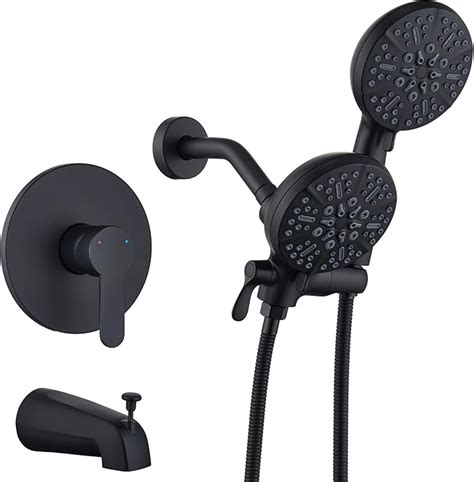 Tonny Black Shower Faucet Set With Tub Spout 48 Settings High Pressure