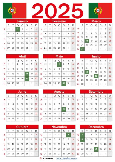 Calendário 2025 Portugal Para Imprimir Com Feriados