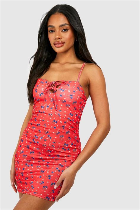 Floral Tie Detail Mini Dress Boohoo Uk