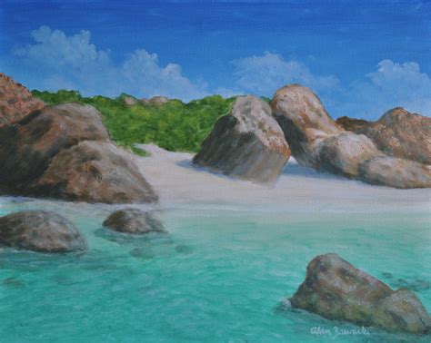 Virgin Gorda, BVI, Original Framed Tropical Beach Painting, Caribbean