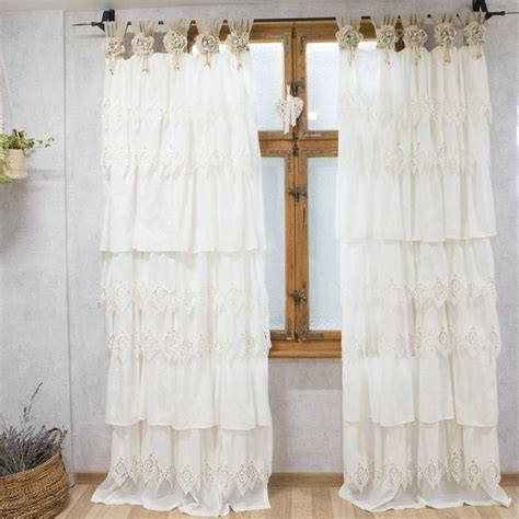 Beige Ruffled Curtain In Boho Style Ruffles Curtain Etsy Ruffle