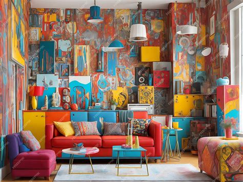 Premium AI Image | bold and eclectic living room filled with a mix of ...