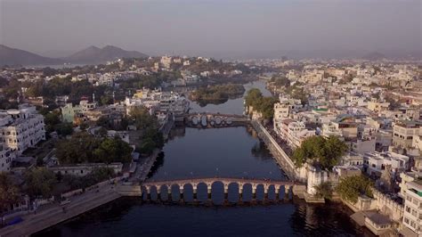 Aerial view 4k video by drone of Lake Pichola And City, Udaipur