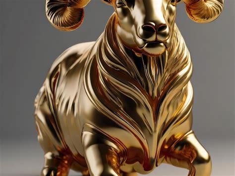 Premium Photo | A gold bull statue with a gold mane