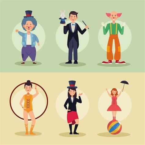 seis personajes de espectáculos de circo 5407949 Vector en Vecteezy