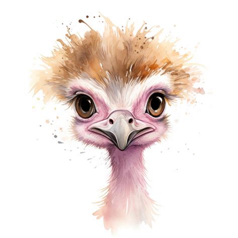 Premium Photo | Cute Cartoon Ostrich Watercolor Painting Clipart