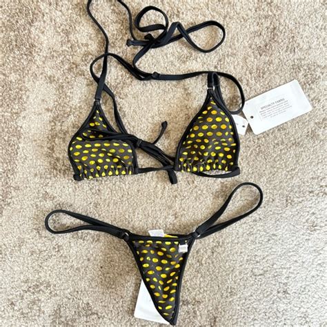 Wicked Weasel Swim Wicked Weasel Australia Black And Yellow Tri Top Bikini Thong Bottom