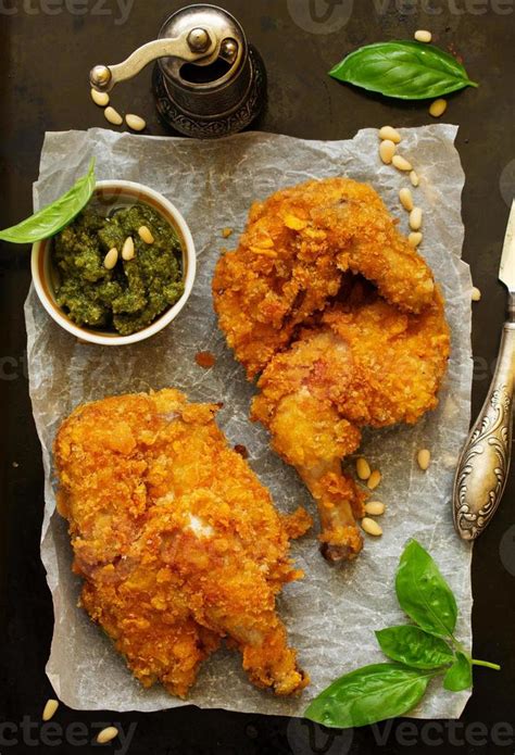 Fried chicken, breaded in corn flakes. 721321 Stock Photo at Vecteezy