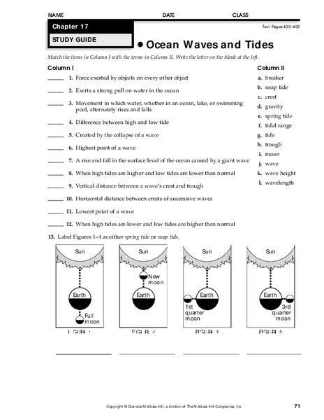 Ocean Waves and Tides Worksheet for 7th - 9th Grade | Lesson Planet