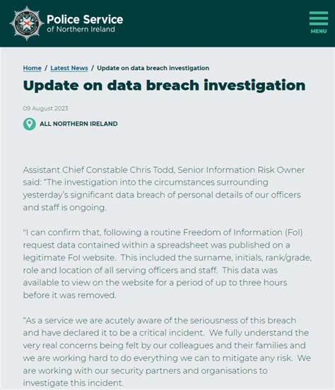 PSNI confidential data leak staff information