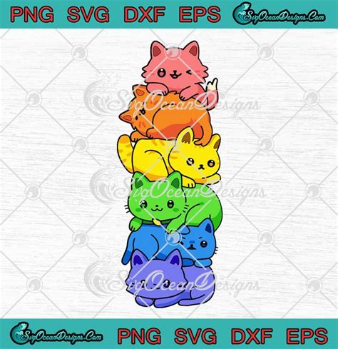 Gay Pride Cat Lgbt Kawaii Cats Pile Svg Cute Anime Rainbow Flag Lgbt Pride Svg Png Eps Dxf