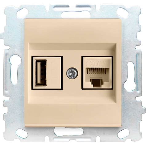 Розетка Vesta-Electric Roma КРЕМОВЫЙ для USB + сетевого кабеля LAN без ...