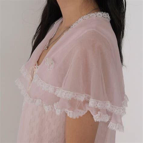Sheer Pink Robe S Long Lingerie Jacket Flower Appli Gem