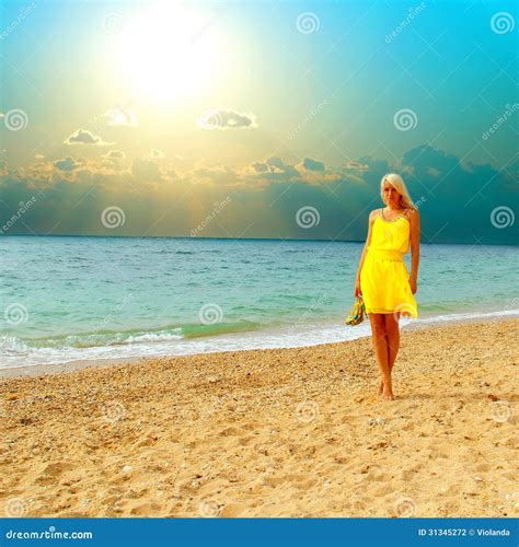 Beautiful Tanned Blonde Girl On The Sea Stock Photo Image Of Walks Sweet 31345272