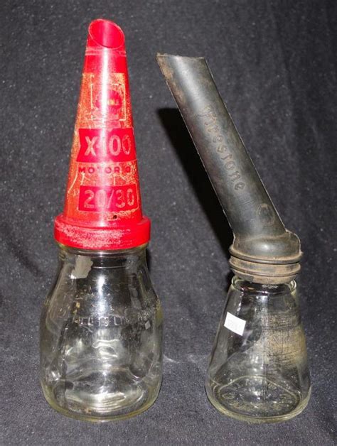 Vintage Oil Bottles With Funnel And Glass Bottles Set Tins Oil