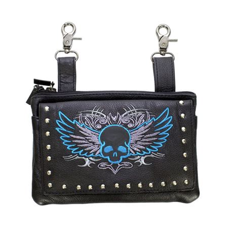 All Naked Cowhide Leather Belt Bag With Turquoise Skull And Wings Hudson Leather