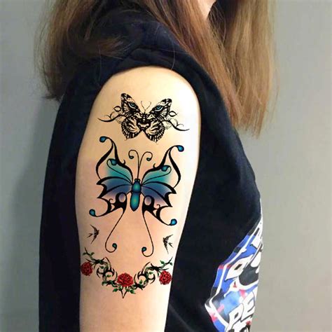 Buy Tafly Blue Butterfly Rose Vine Temporary Tattoos Waterproof Fake