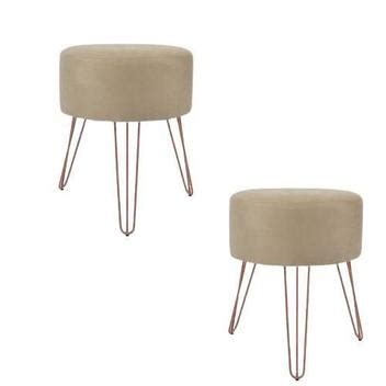 Kit Puff Banqueta Sala De Estar Bege Nude Moderno Premium Decore