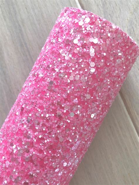 Pink Chunky Glitter Fabric Glitter Faux Leather Hair Bow Faux And