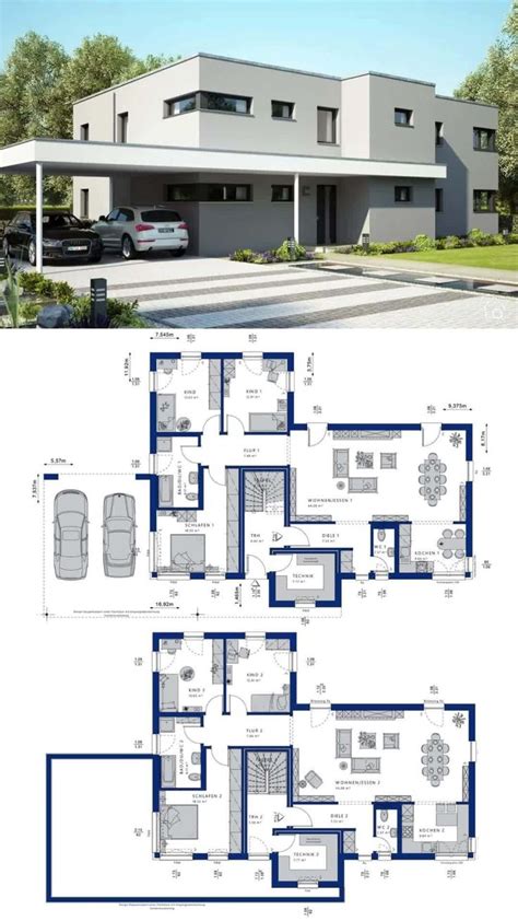 Modernes Haus Design Im Bauhausstil Mit Zweifamilienhaus Grundriss