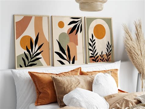 Boho Abstract Wall Art Prints Set Of Prints Beige Green Etsy Uk