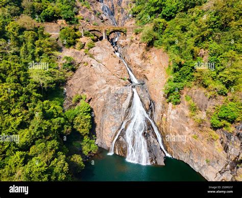 dudhsagar falls aerial panoramic view dudhsagar waterfall